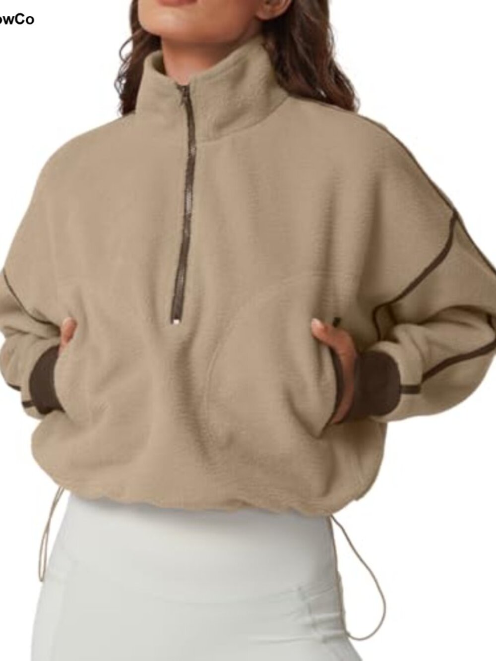QINSEN Women's Half Zip Fleece Pullover Sweatshirt Sherpa Winter Cropped Jacket